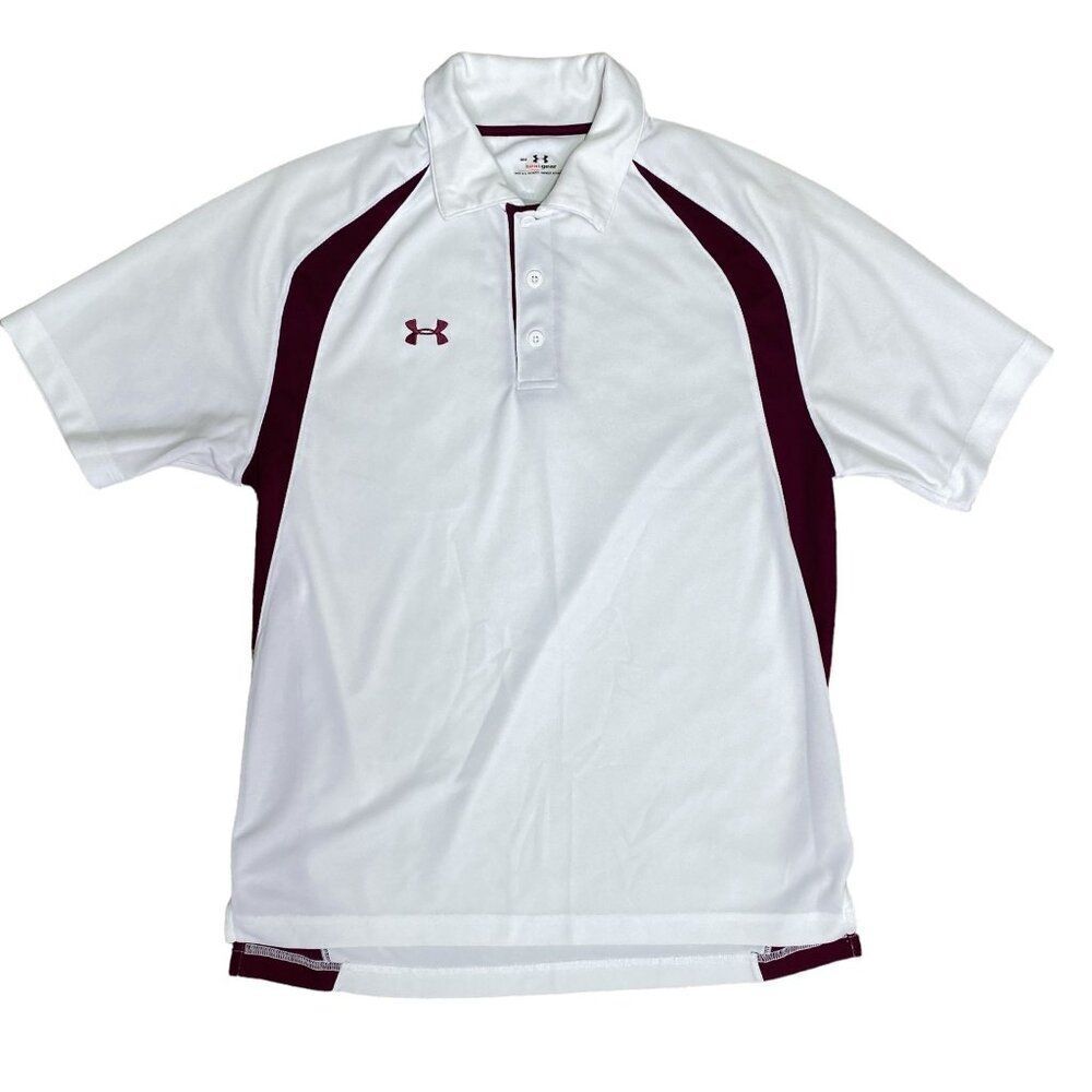 Under Armour Mens Polo Size Small White and Maroon